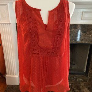 Red Swiss Dot sleeveless Blouse